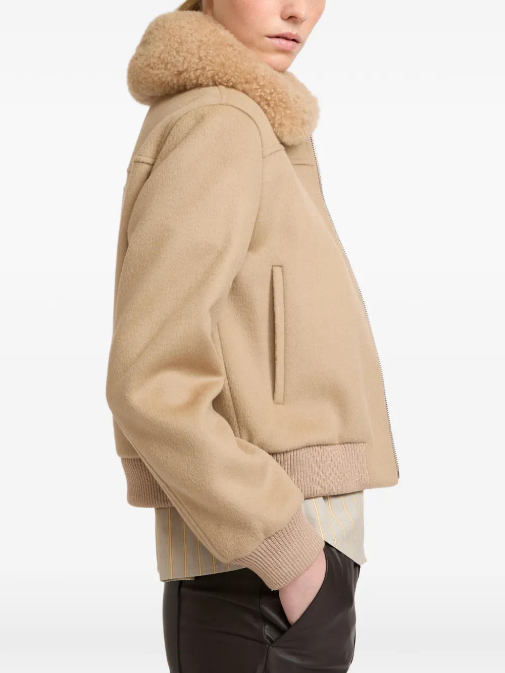 Yves Salomon Bomberjack met wollen kraag Beige