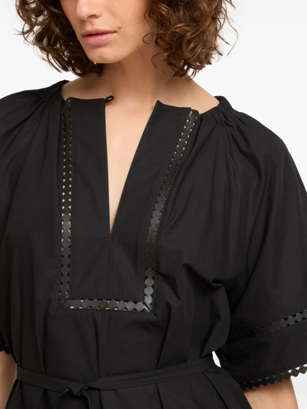 Yves Salomon Maxi-jurk met korte mouwen en leren detail Zwart