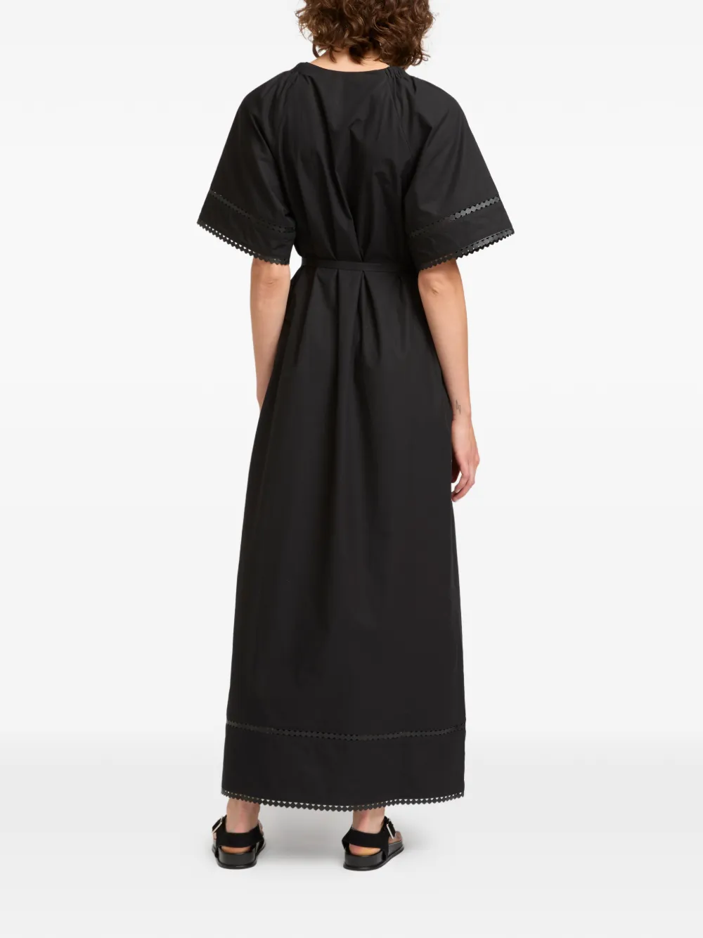 Yves Salomon Maxi-jurk met korte mouwen en leren detail Zwart