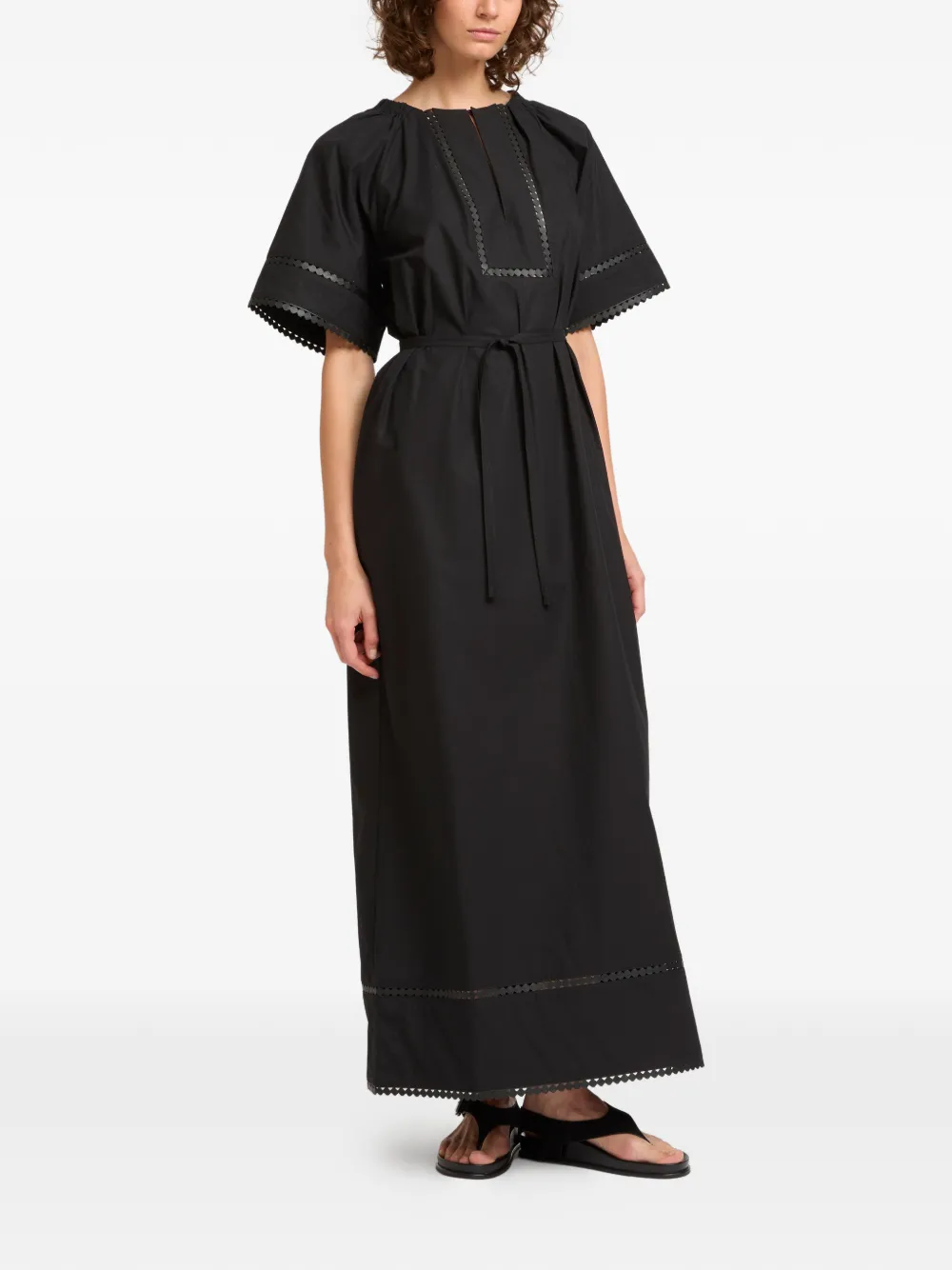 Yves Salomon Maxi-jurk met korte mouwen en leren detail Zwart