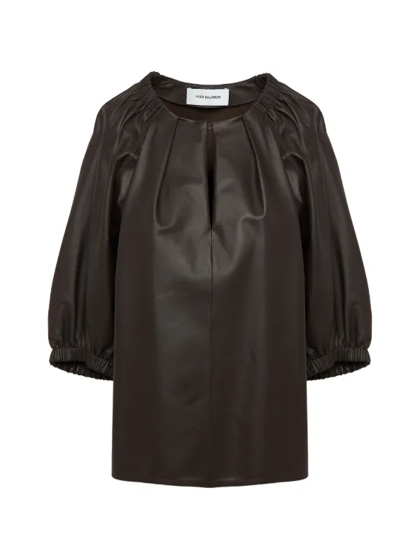 Yves Salomon Flowing Leather Top in Brown