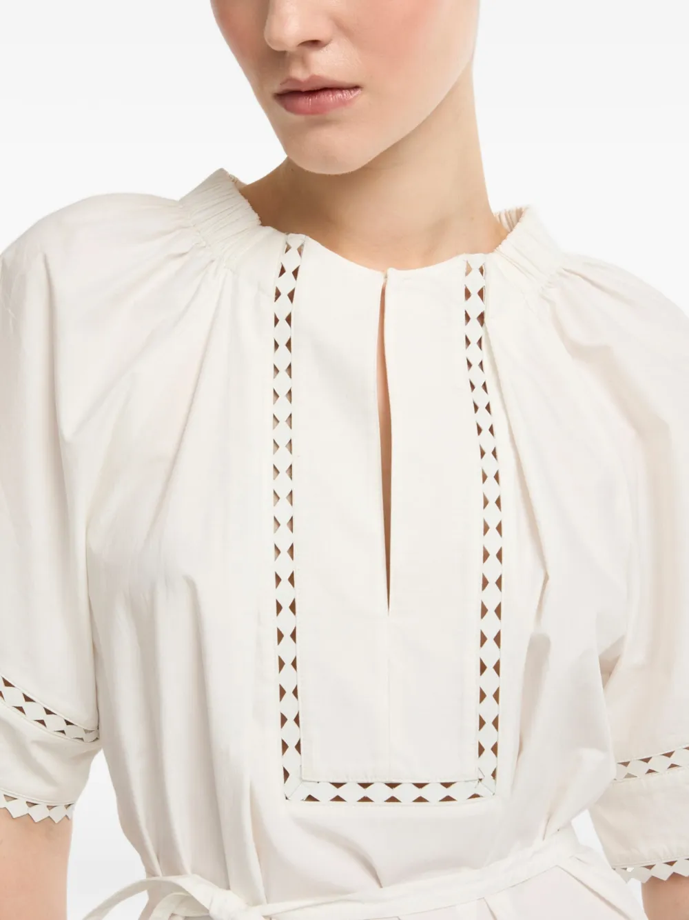 Yves Salomon Short-sleeve Poplin Midi Dress in Neutrals, view 4