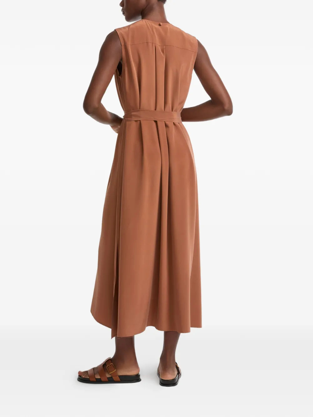 Yves Salomon Sleeveless Buttoned Shirt Midi Dress in Brown, view 4