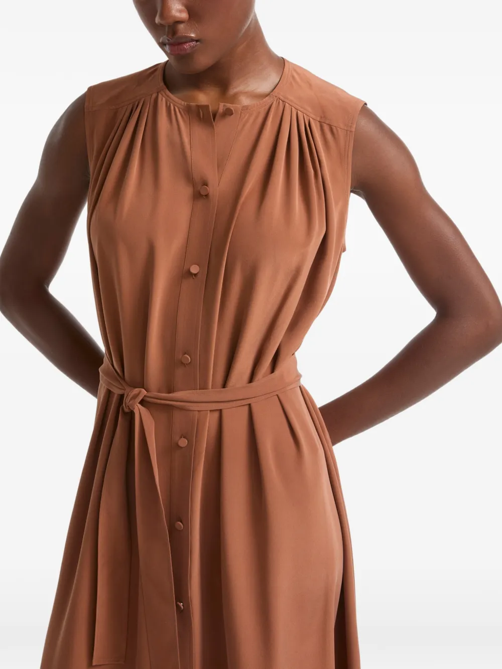 Yves Salomon Sleeveless Buttoned Shirt Midi Dress in Brown, view 5