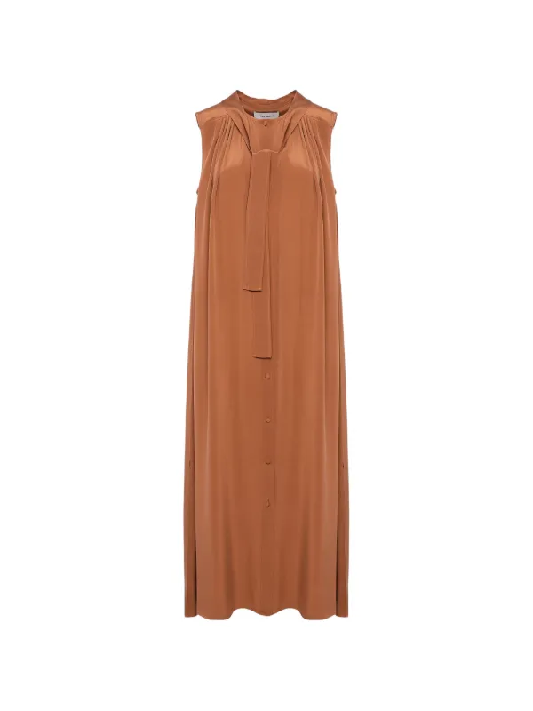 Yves Salomon Sleeveless Buttoned Shirt Midi Dress in Brown