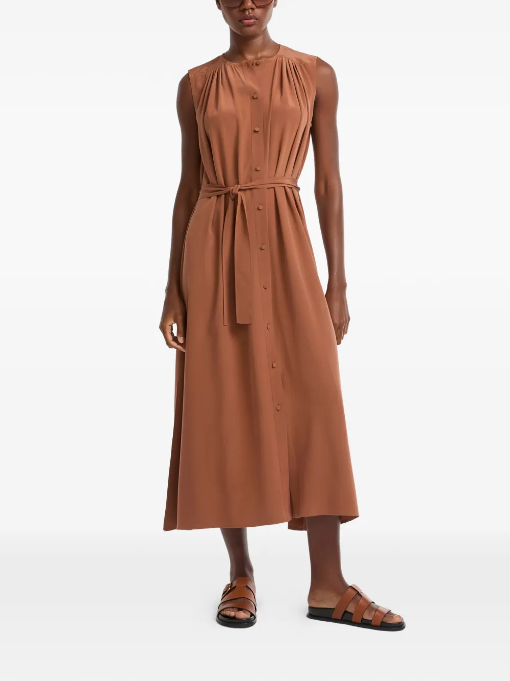 Yves Salomon Sleeveless Buttoned Shirt Midi Dress in Brown, view 2