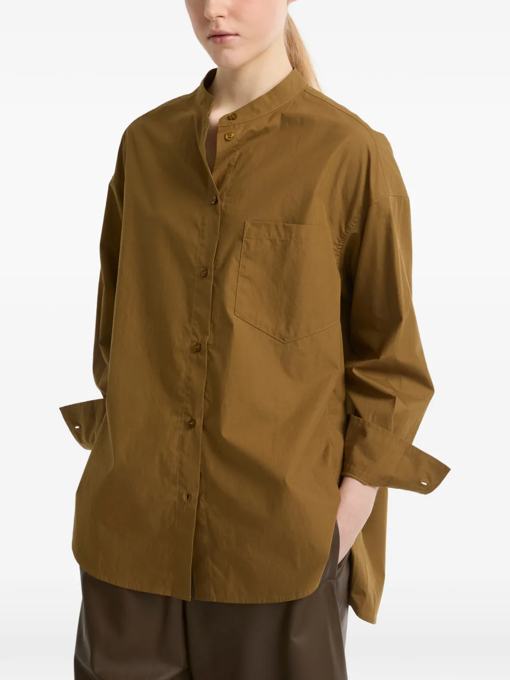 Yves Salomon Popeline blouse met lange mouwen Bruin
