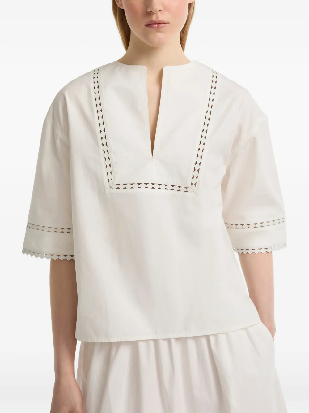 Yves Salomon Popeline blouse met leren detail Wit