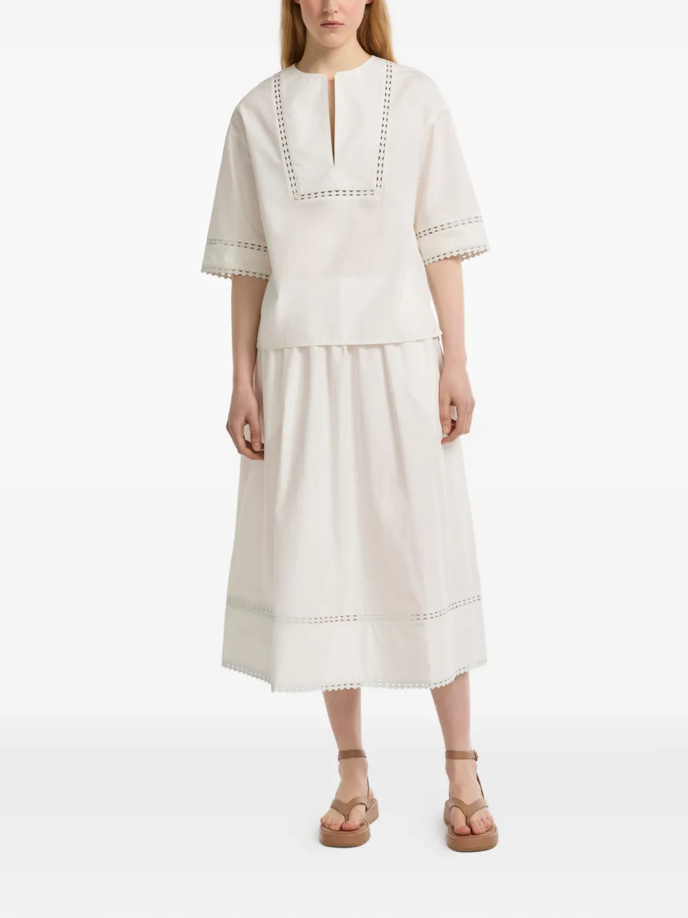 Yves Salomon Popeline blouse met leren detail Wit