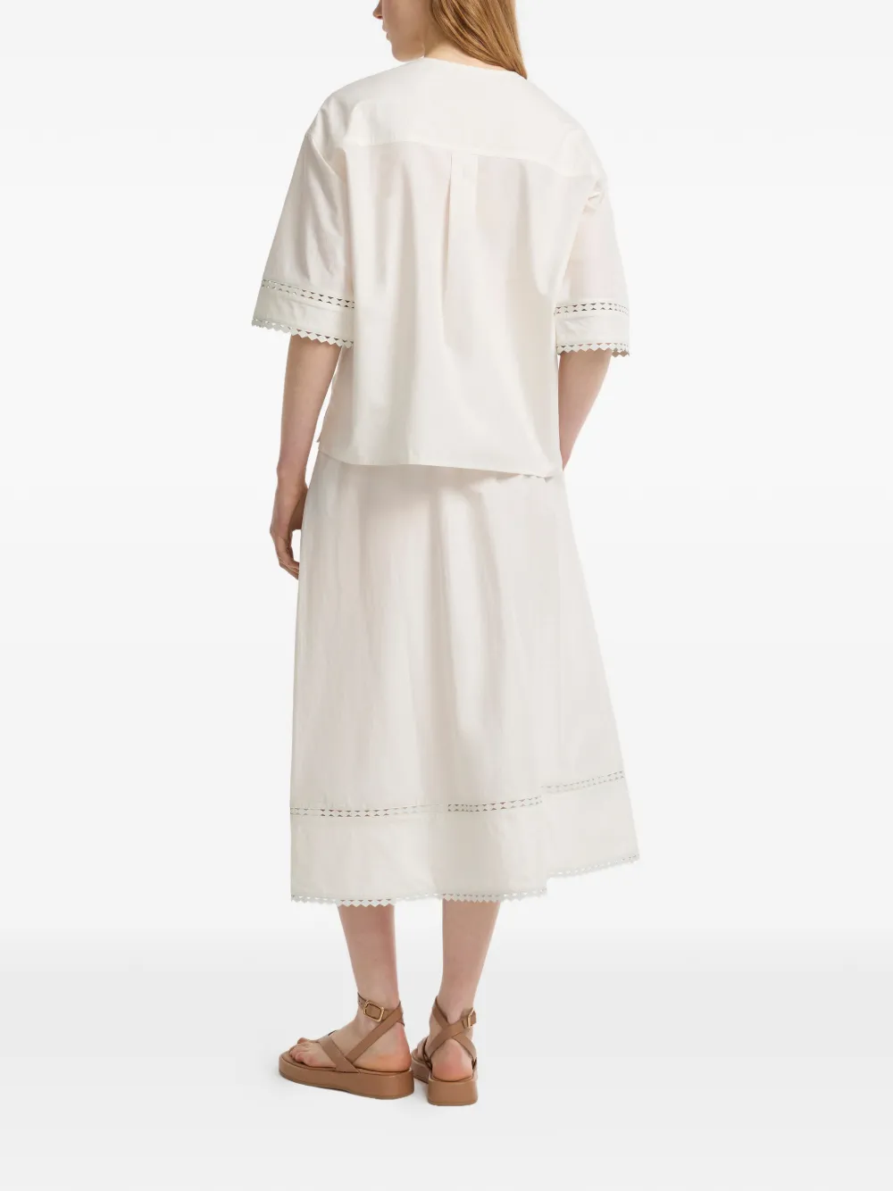 Yves Salomon Popeline blouse met leren detail Wit