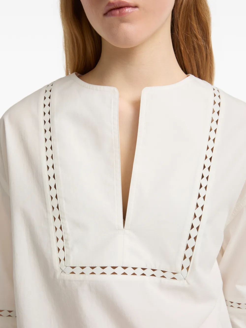 Yves Salomon Popeline blouse met leren detail Wit