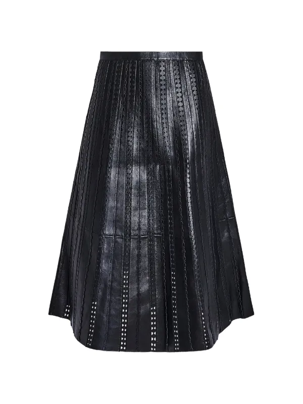 Yves Salomon Perforated Midi Skirt in Black