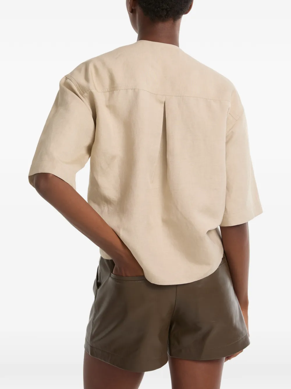 Yves Salomon Buttoned Leather Mini Shorts in Brown, view 3