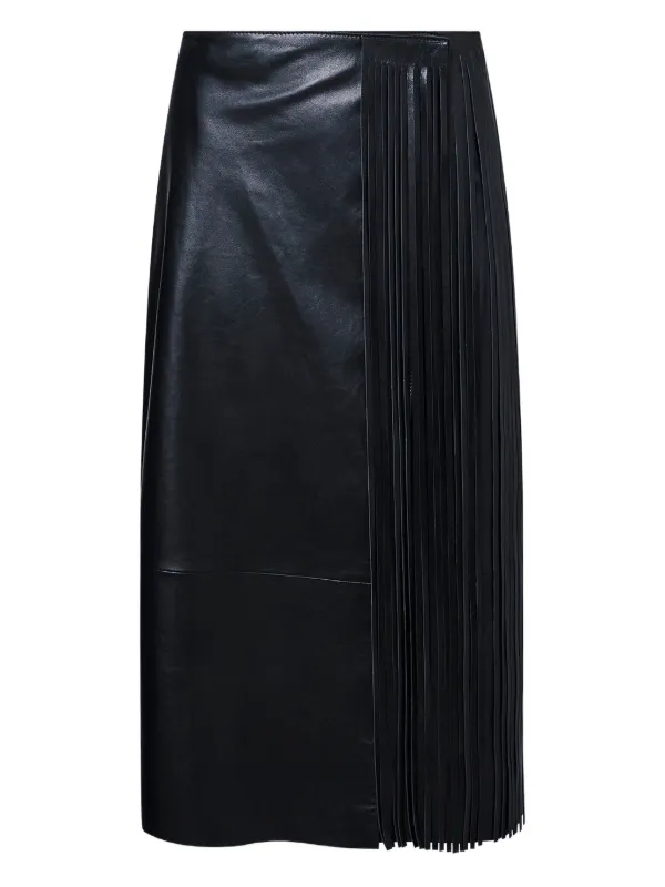 Yves Salomon Fringed Leather Wrap Skirt in Black