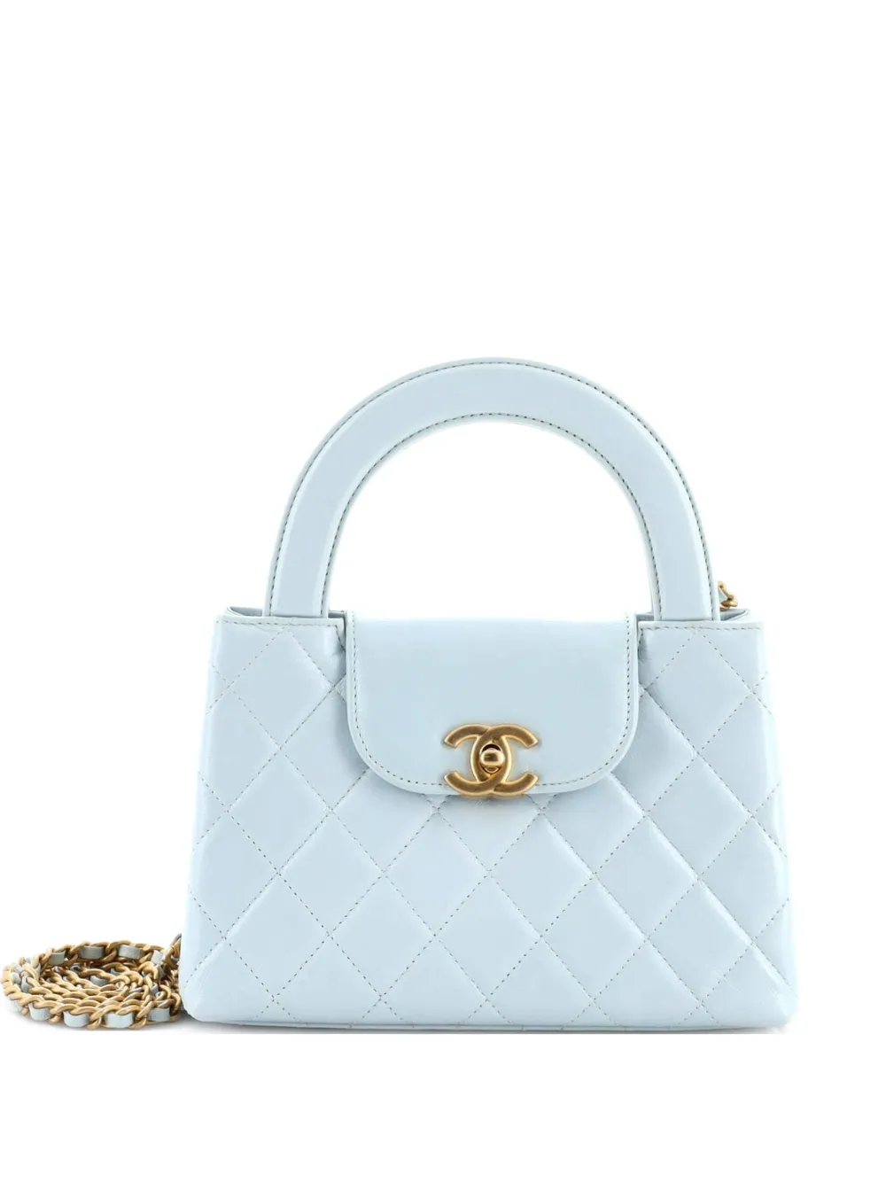 CHANEL Pre-Owned Kelly Top Handle Shopping Bag Quilted Shiny Aged Calfskin Mini satchel - Blu