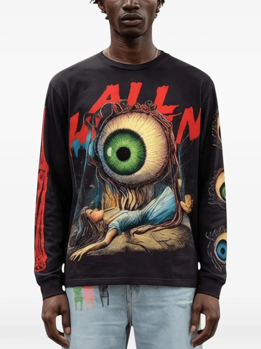 ALL HUMAN Eye See You surreal graphic long-sleeve T-shirt - Zwart