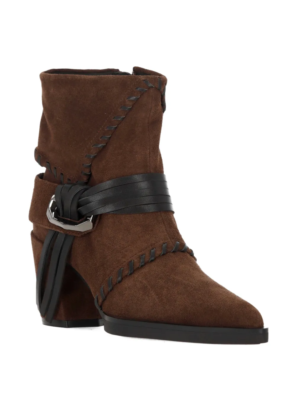 Elvio Zanon Indi Blea stitched-buckled leather ankle boots Bruin