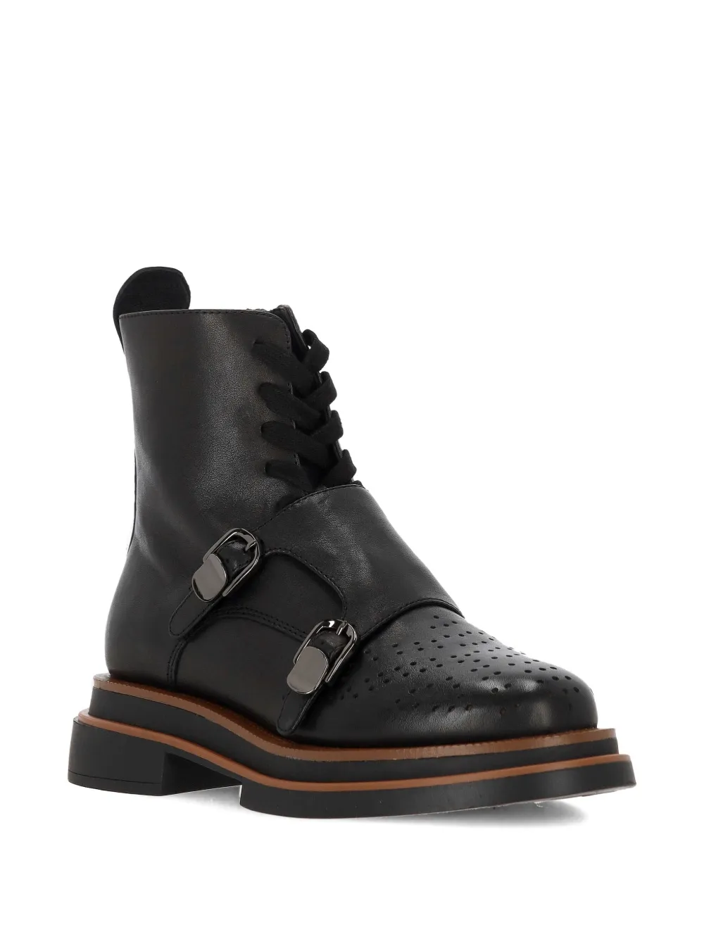 Elvio Zanon Geperforeerde leren laarzen met gesp Zwart