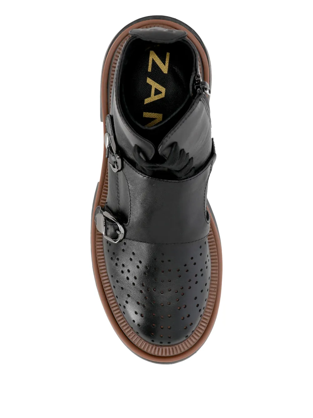 Elvio Zanon Geperforeerde leren laarzen met gesp Zwart
