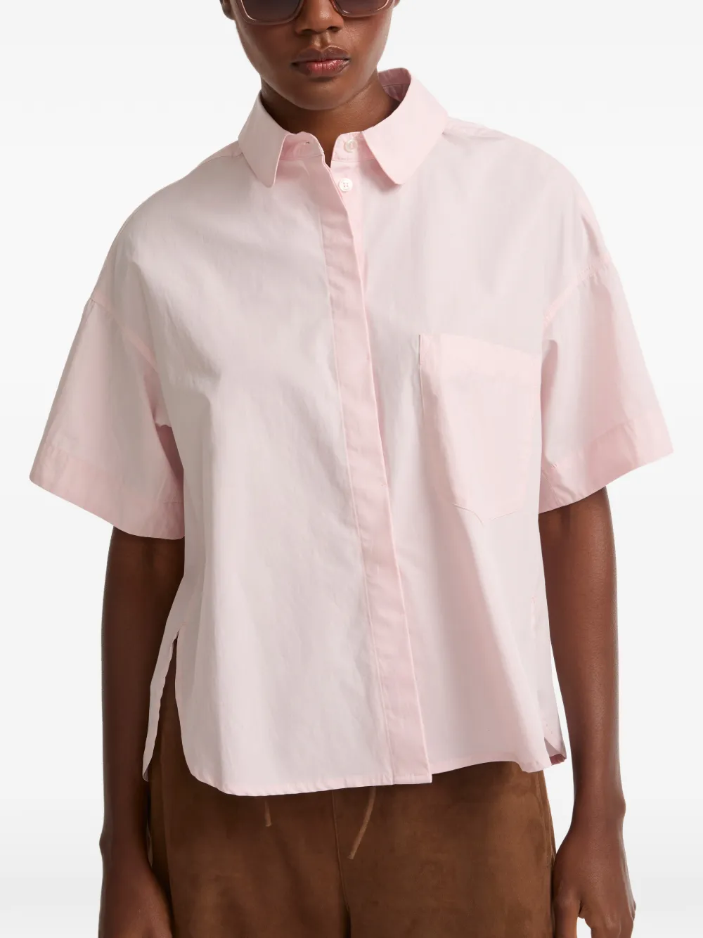 Yves Salomon Popeline blouse met korte mouwen Roze