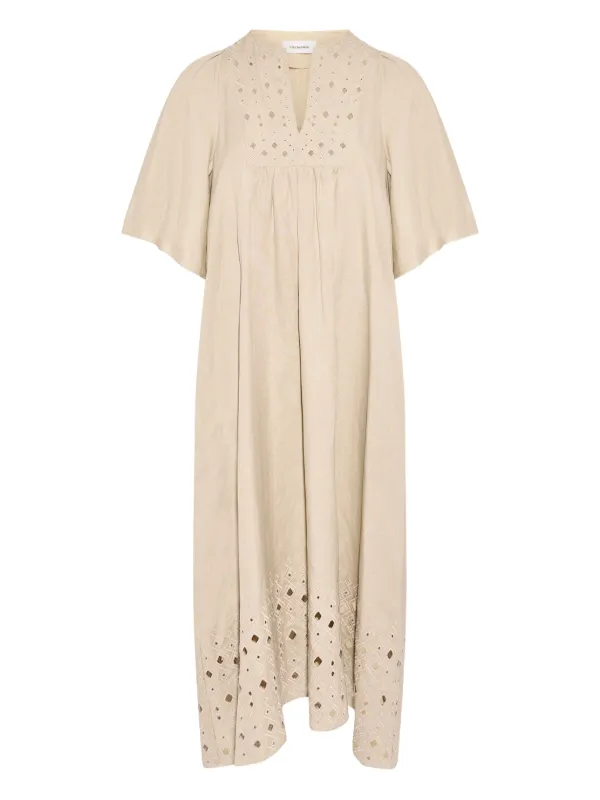 Yves Salomon Embroidered-detail Midi Dress in Neutrals