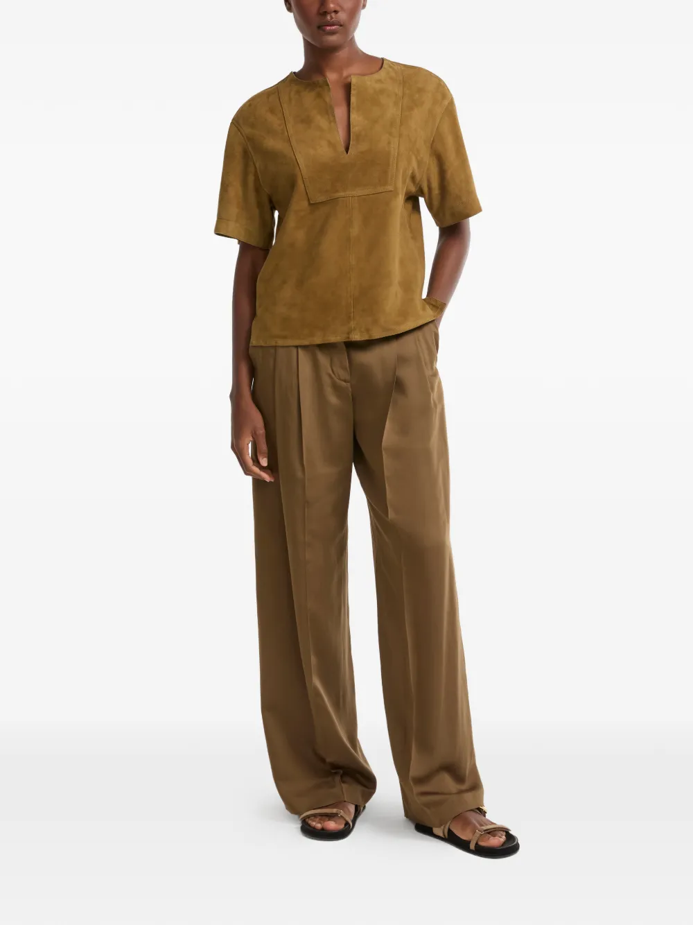 Yves Salomon Dubbelzijdige blouse met V-hals Beige