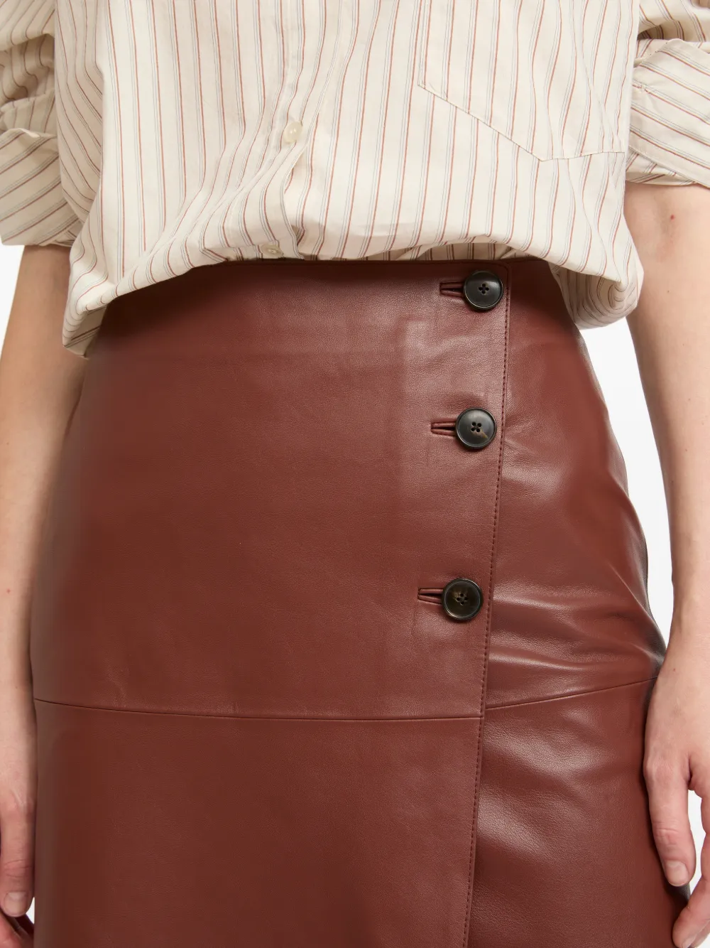 Yves Salomon Buttoned Leather Wrap Skirt in Brown, view 4