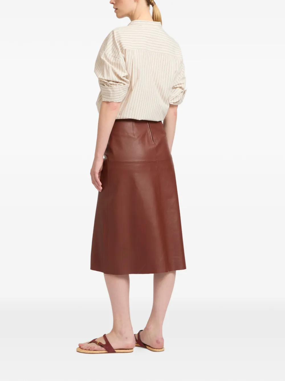 Yves Salomon Buttoned Leather Wrap Skirt in Brown, view 3