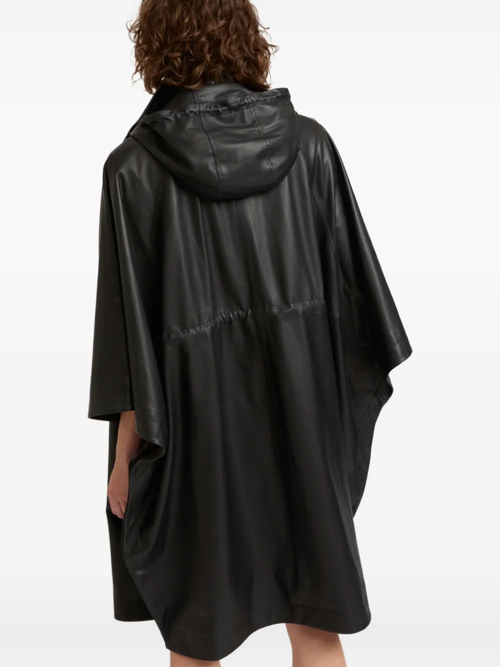 Yves Salomon Waterproof leren cape met capuchon Zwart