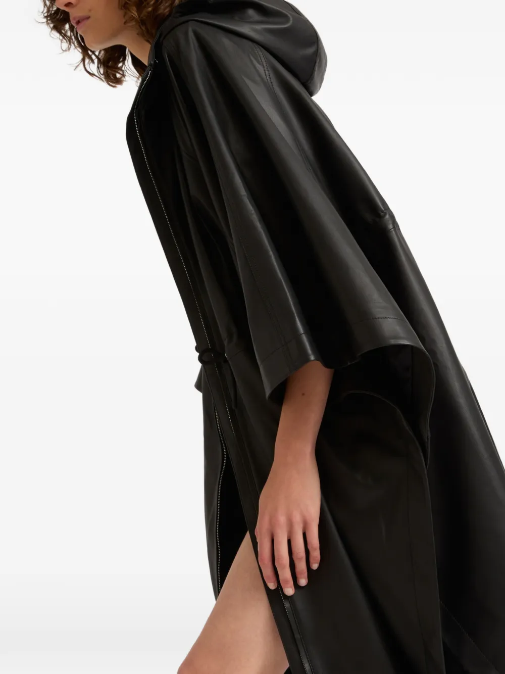 Yves Salomon Waterproof leren cape met capuchon Zwart