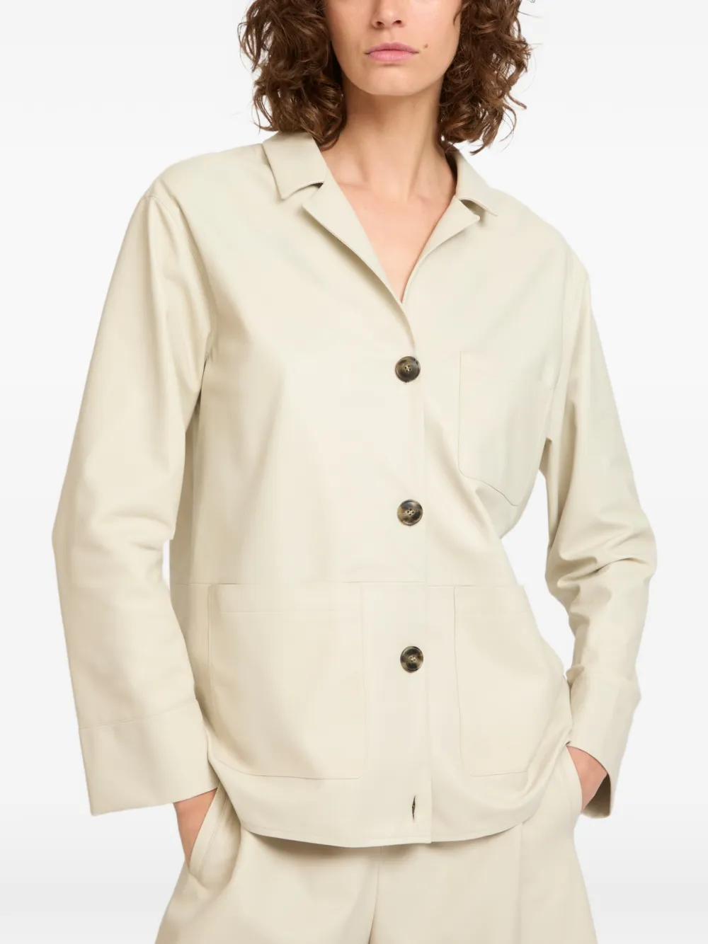 Yves Salomon Leren jack met knoop Beige