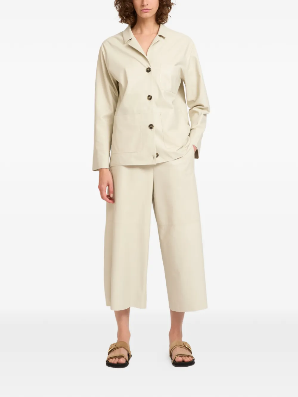  Yves Salomon Button Leather Jacket - Neutrals 