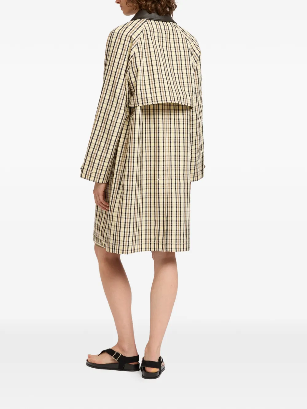 Yves Salomon Check-pattern Leather Collar Coat - Yellow 