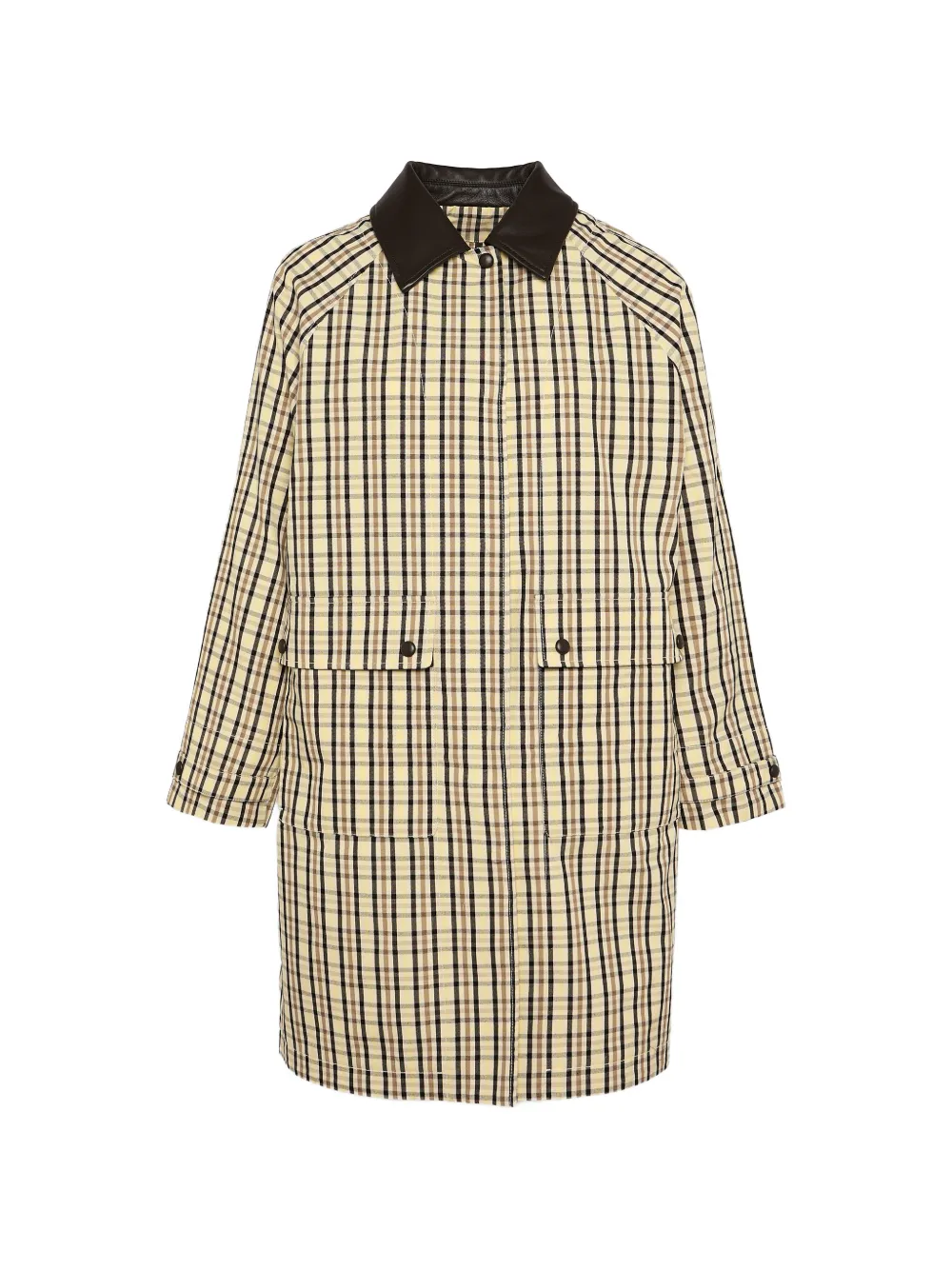 Yves Salomon check-pattern leather collar coat - Giallo