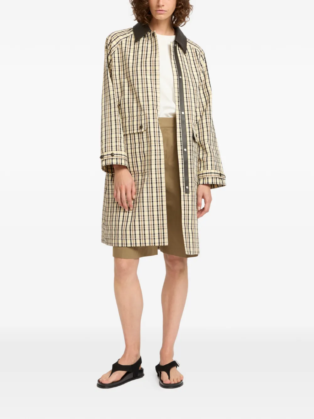  Yves Salomon Check-pattern Leather Collar Coat - Yellow 