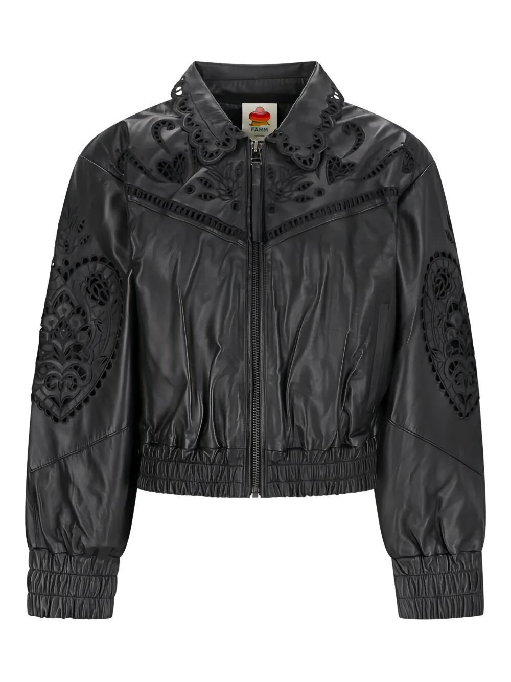 FARM Rio Richelieu heart-shape cut-out leather jacket - Nero