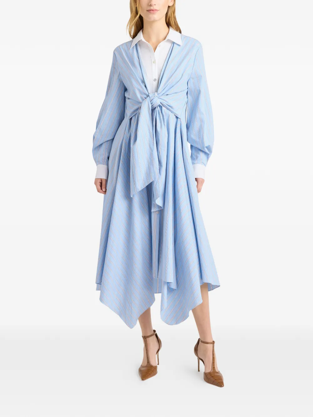Cinq A Sept Viviette gestreepte jurk en strik Blauw