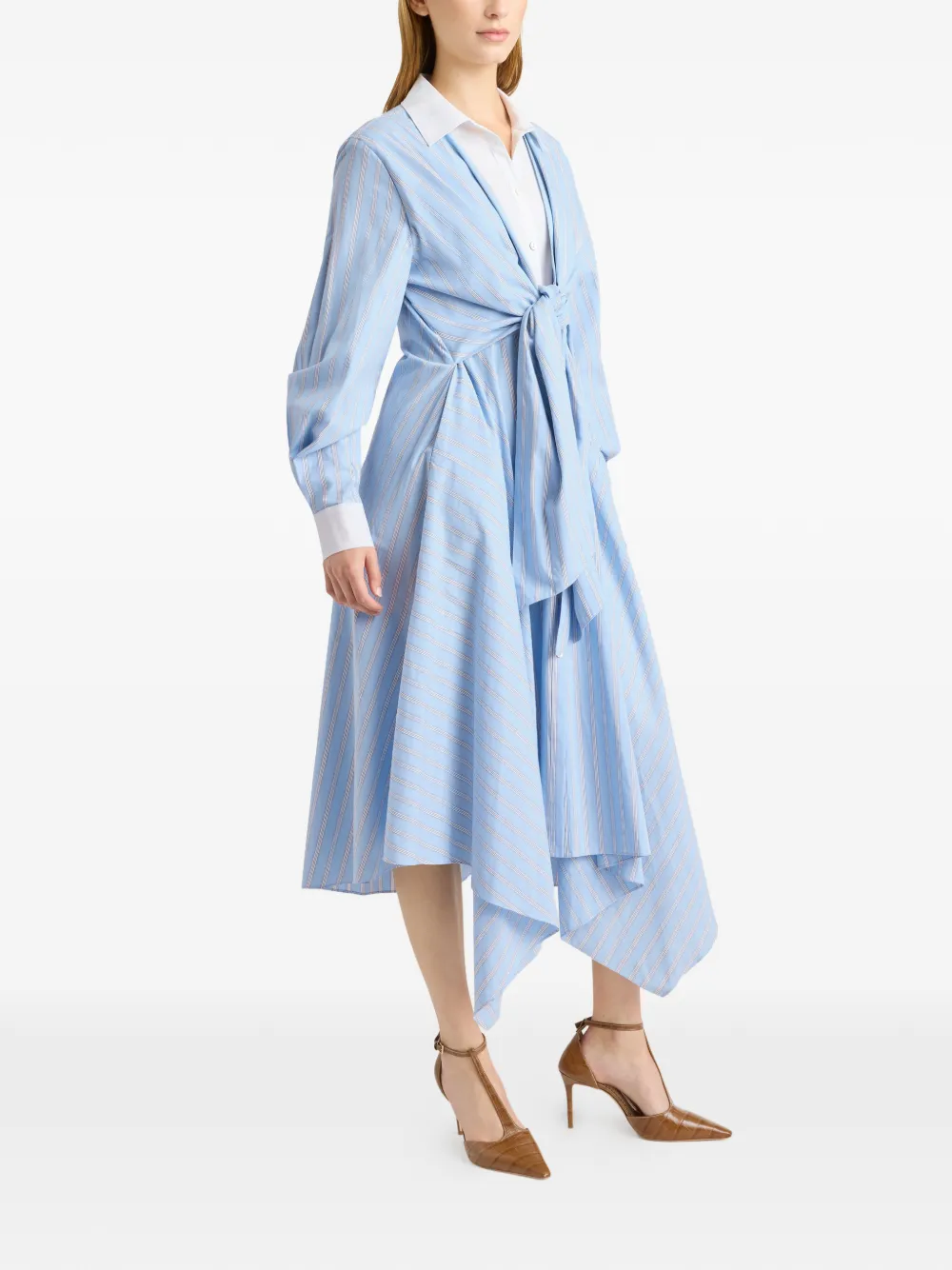 Cinq A Sept Viviette gestreepte jurk en strik Blauw