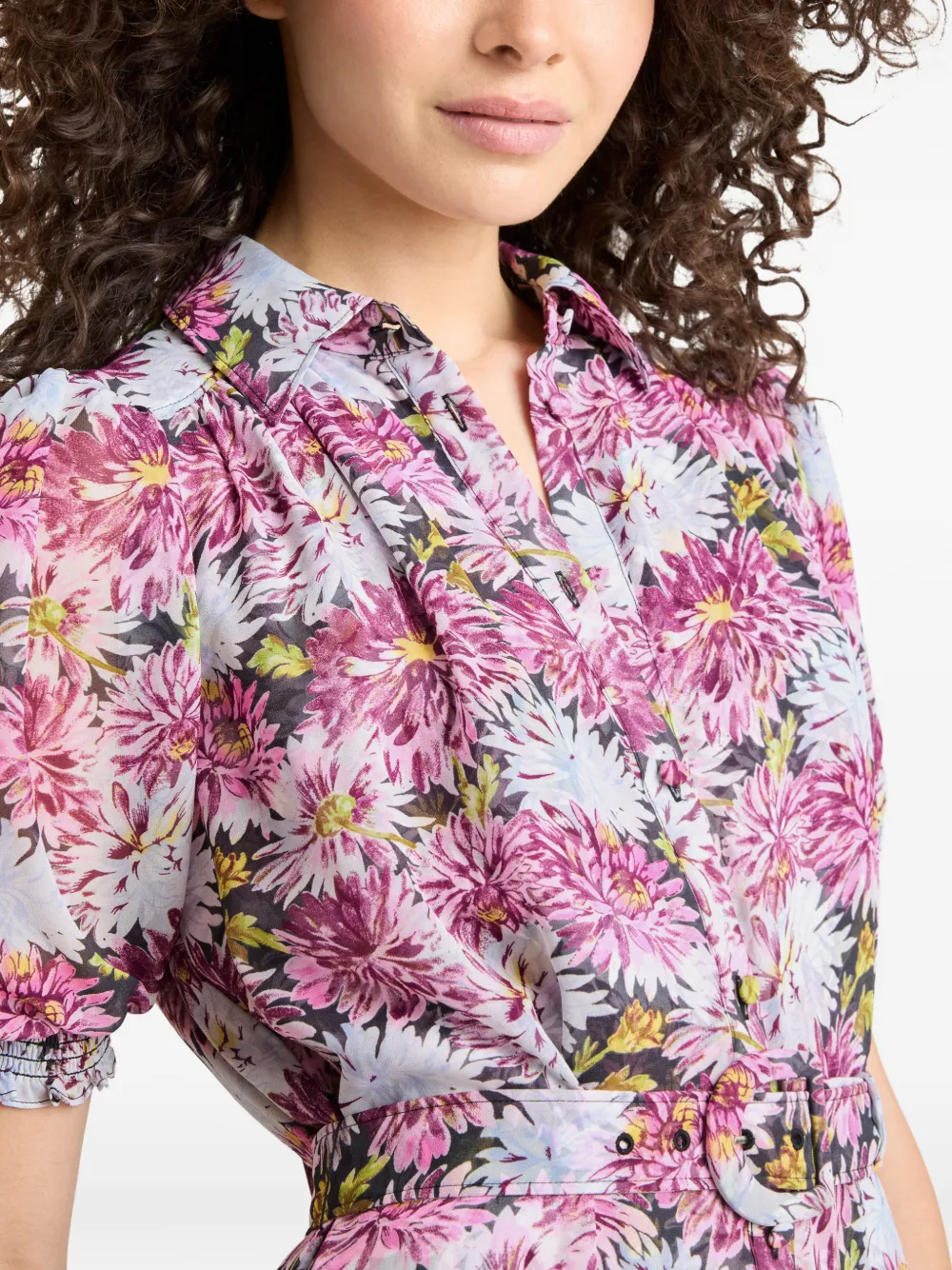 Cinq A Sept Jurk met print en ruches Roze
