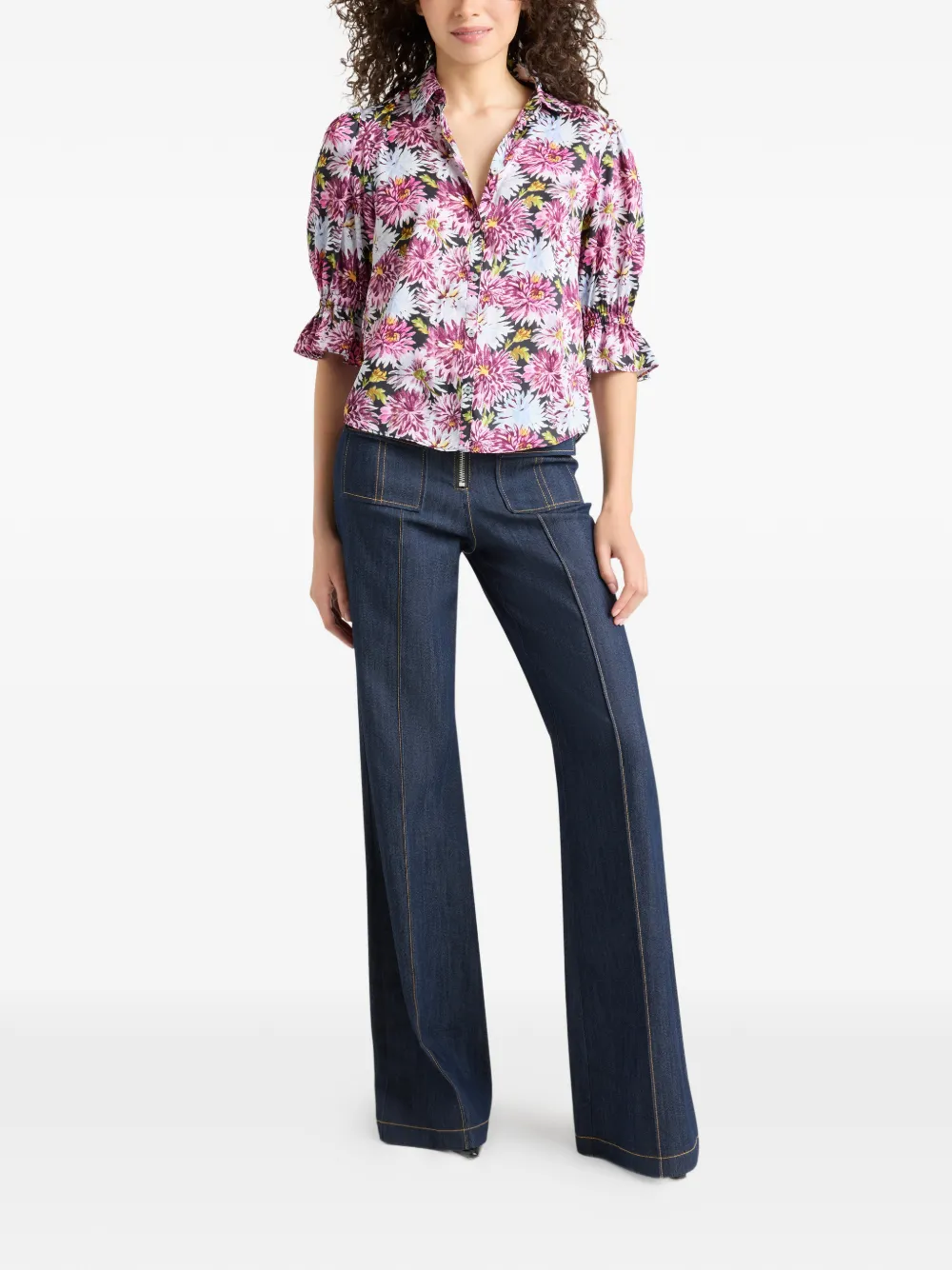 Cinq A Sept Dahlia Print Ruffled Top - Pink 