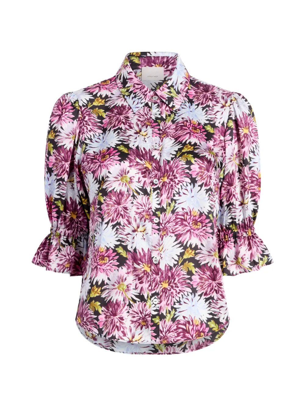 Cinq A Sept dahlia print ruffled top - Rosa