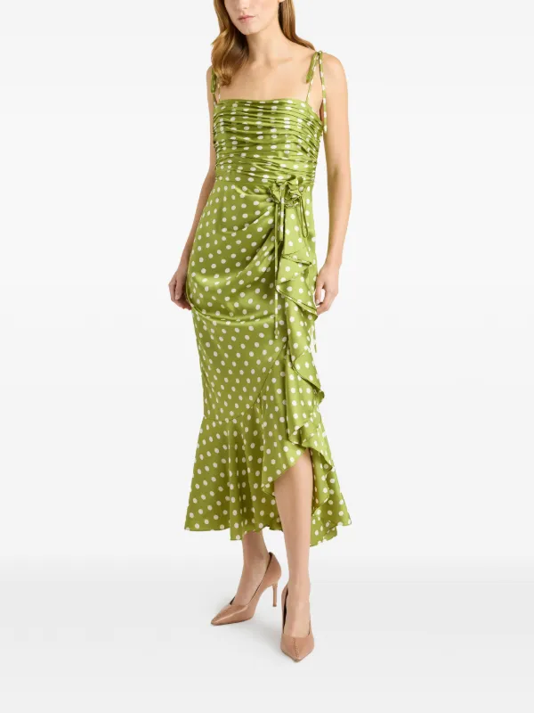 Cinq Sept Polka Dot Ruffled Dress - Green Cinq Sept Polka Dot Ruffled Dress - Green
