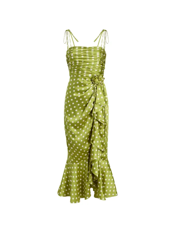 Cinq  Sept Polka Dot Ruffled Dress - Green