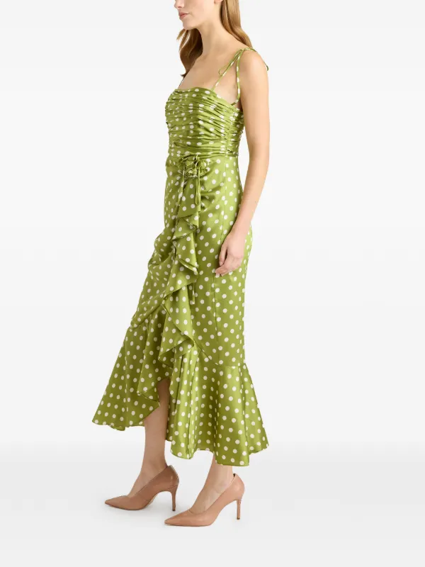 Cinq  Sept Polka Dot Ruffled Dress - Green