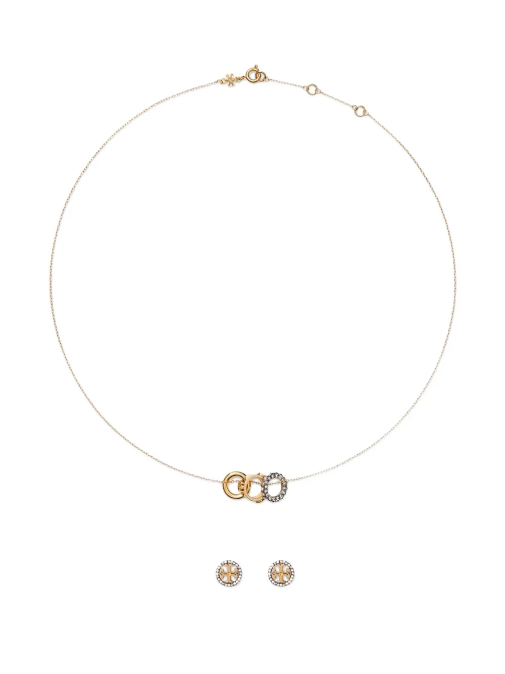 Tory Burch crystal-embellished logo-detail necklace and earrings set - Oro