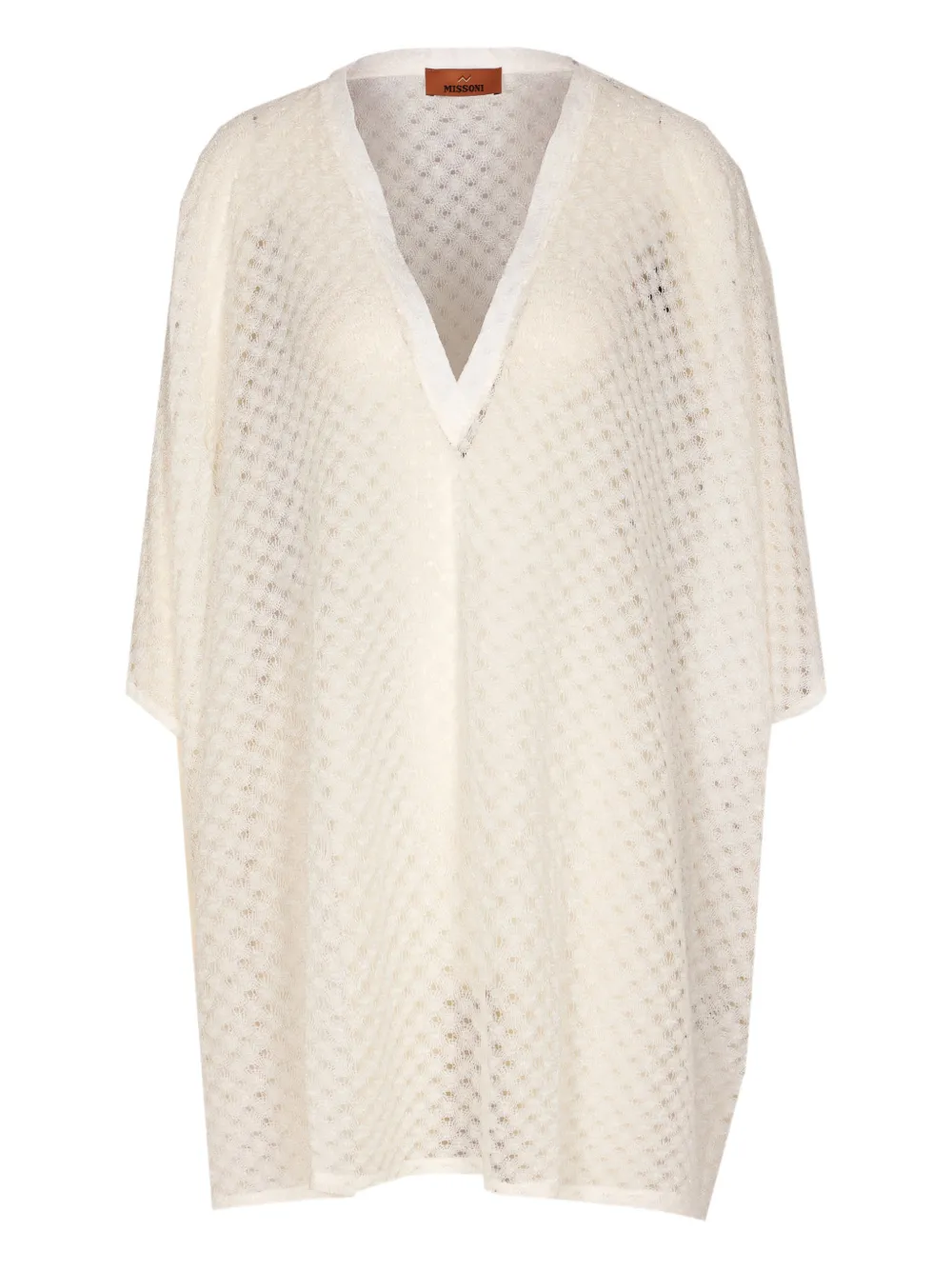 Missoni Raschel-knit V-neck short-sleeve kaftan - Bianco
