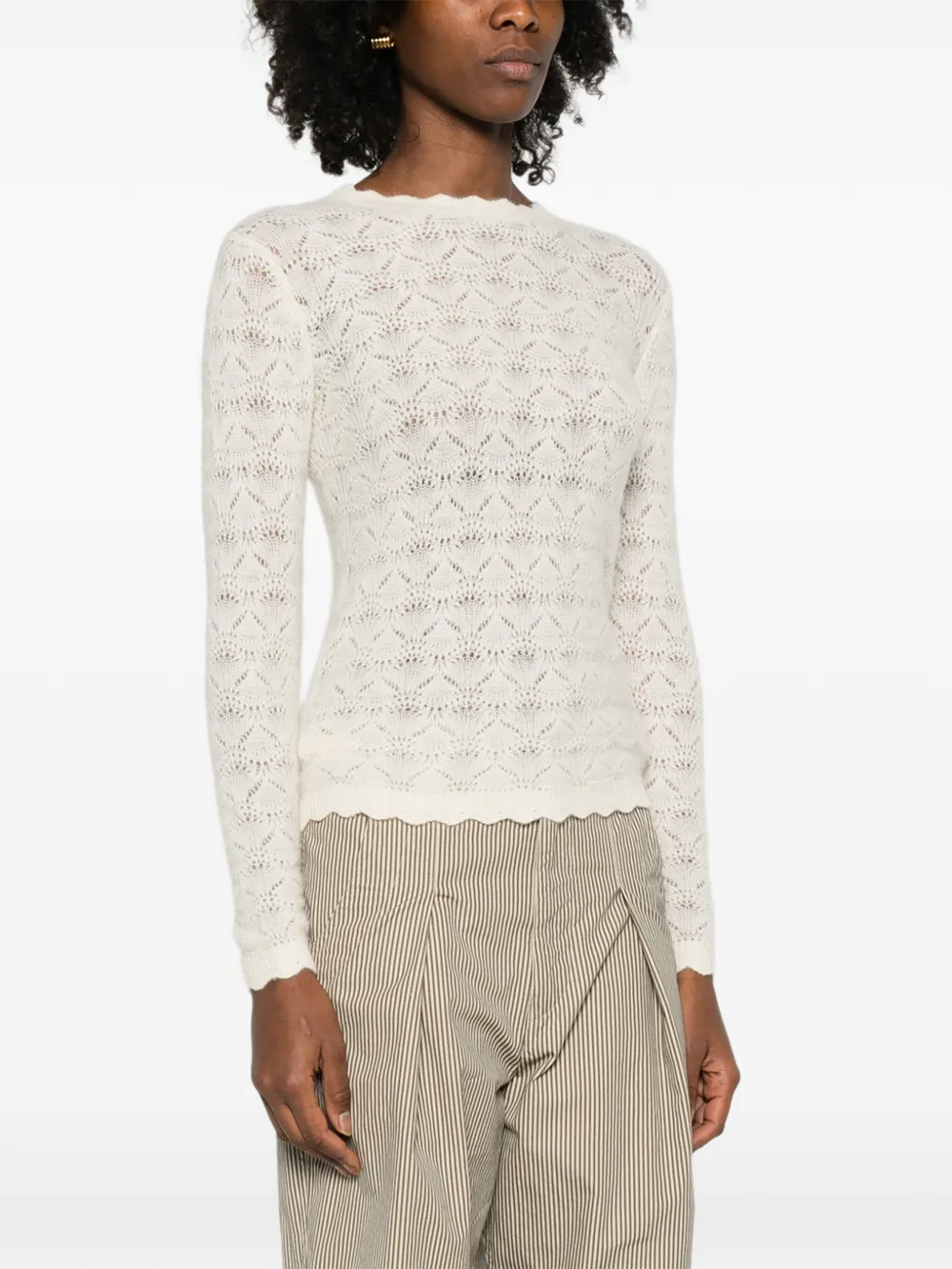 Marant Étoile Leonette Openwork Scalloped Sweater in Neutrals, view 3