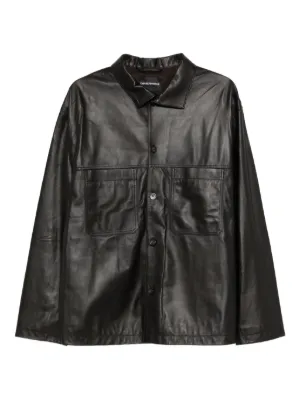 Emporio Armani Jaqueta De Couro Com Bolso | Marrom | FARFETCH BR