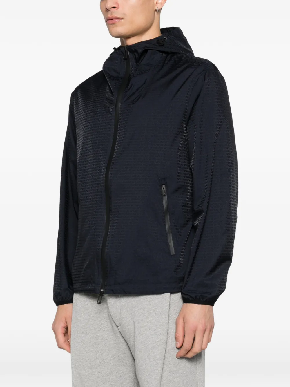 Emporio Armani Jack met logo-jacquard en capuchon Blauw