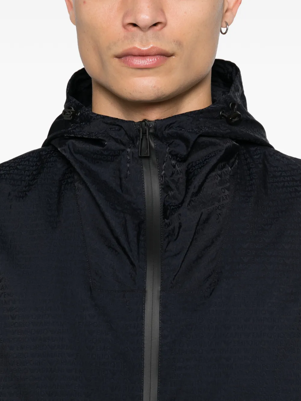 Emporio Armani Jack met logo-jacquard en capuchon Blauw